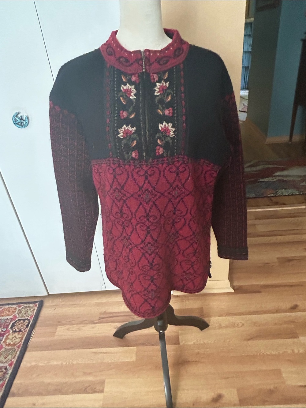 Icelandic Ladies Red and Black Embroidered Women's Sweater